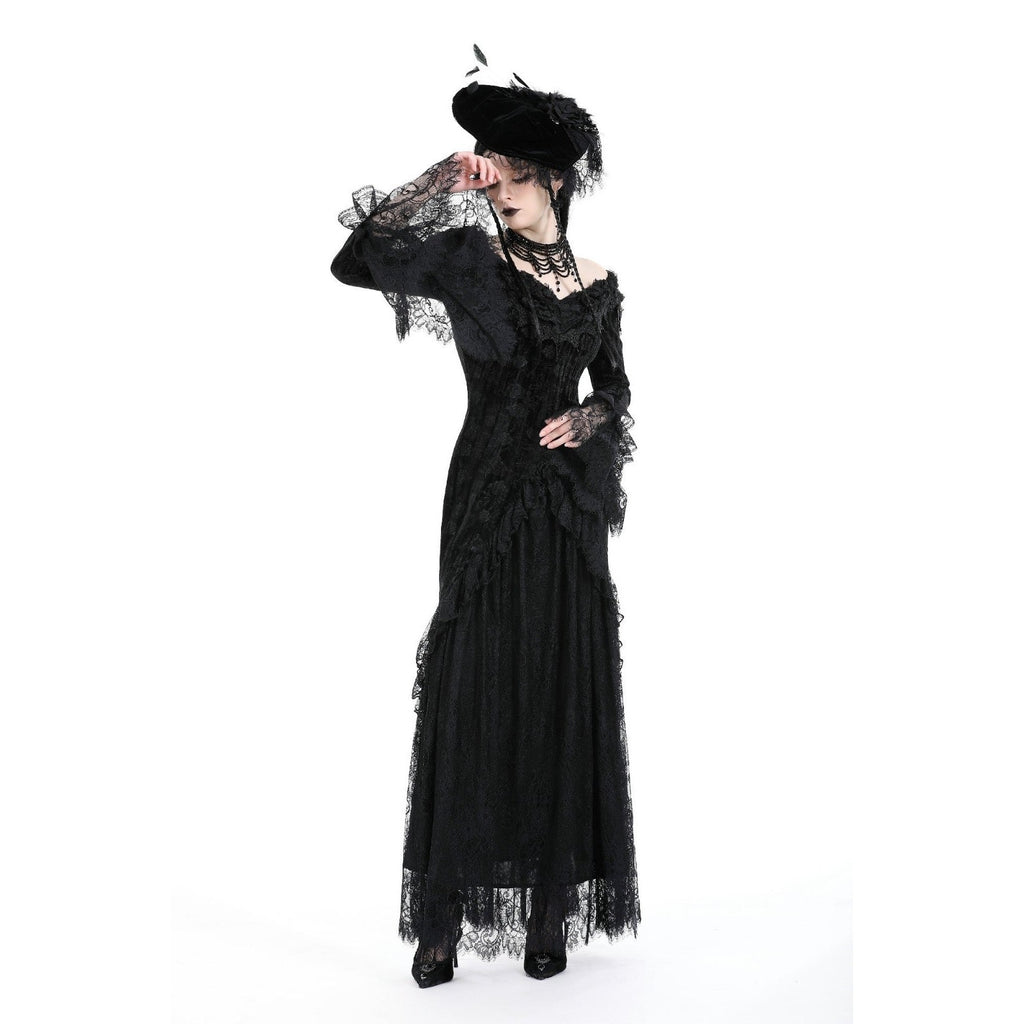 Dark in Love Gothic Victorian Vampire Rose Luxe Black Velvet & Lace Gown