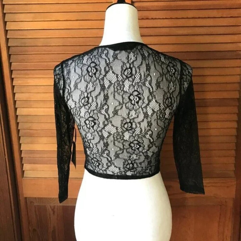 Lip Service Gothic Steampunk Victorian Black Celebration Stretch Lace 3/4 Top