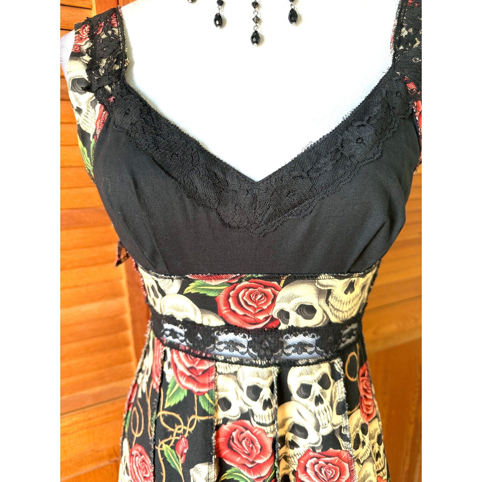 Vintage Shrine of Hollywood To Thy Skull My Rose Black Goth Punk Y2K Dress XS-S