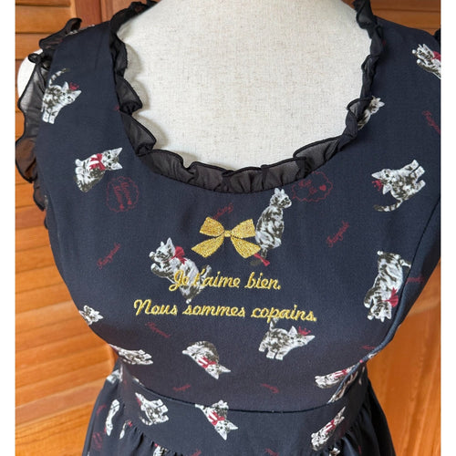 Ank Rouge J-fashion Kawaii Jirai Gyaru Himekaji Black Gray Cat Princess Dress M