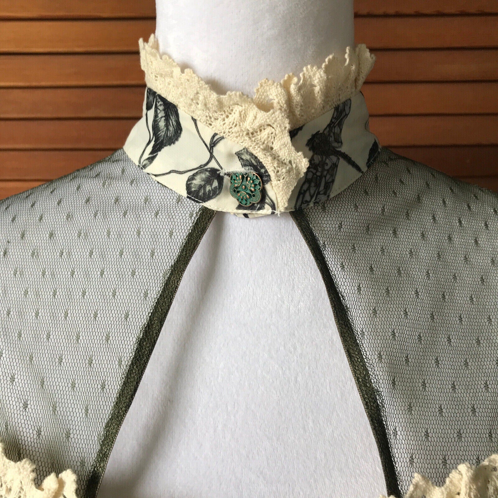 Lip Service Mecanique Menagerie Gothic Victorian Ivory & Green Chiffon Blouse M