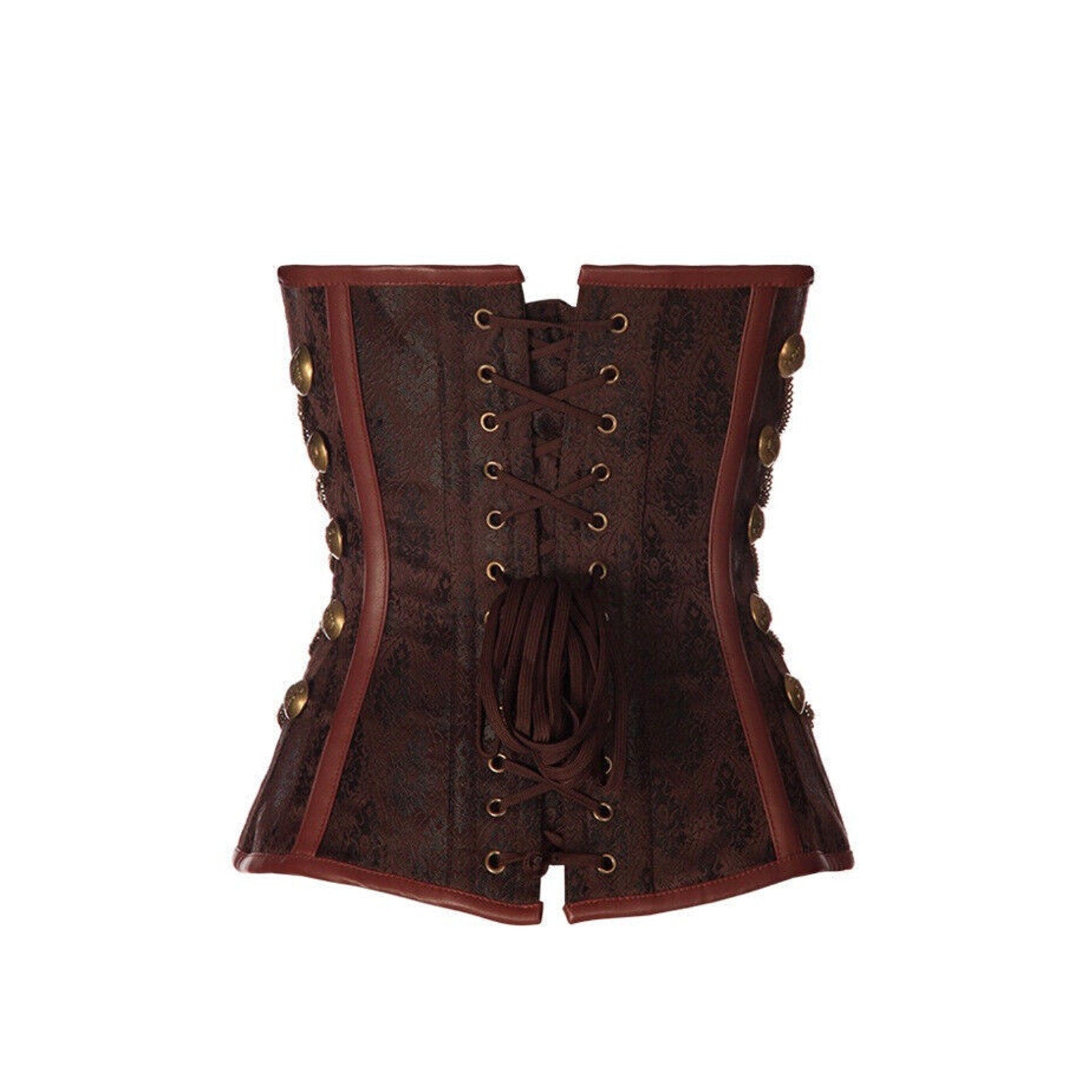 Steampunk Military Cosplay Heavy Steel Boned Brown Brocade Overbust Corset M