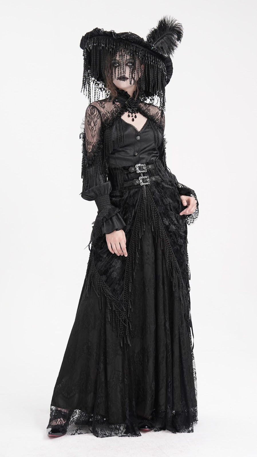 Devil Fashion Gothic Victorian High Waist Rose Velvet Aristocrat Skirt