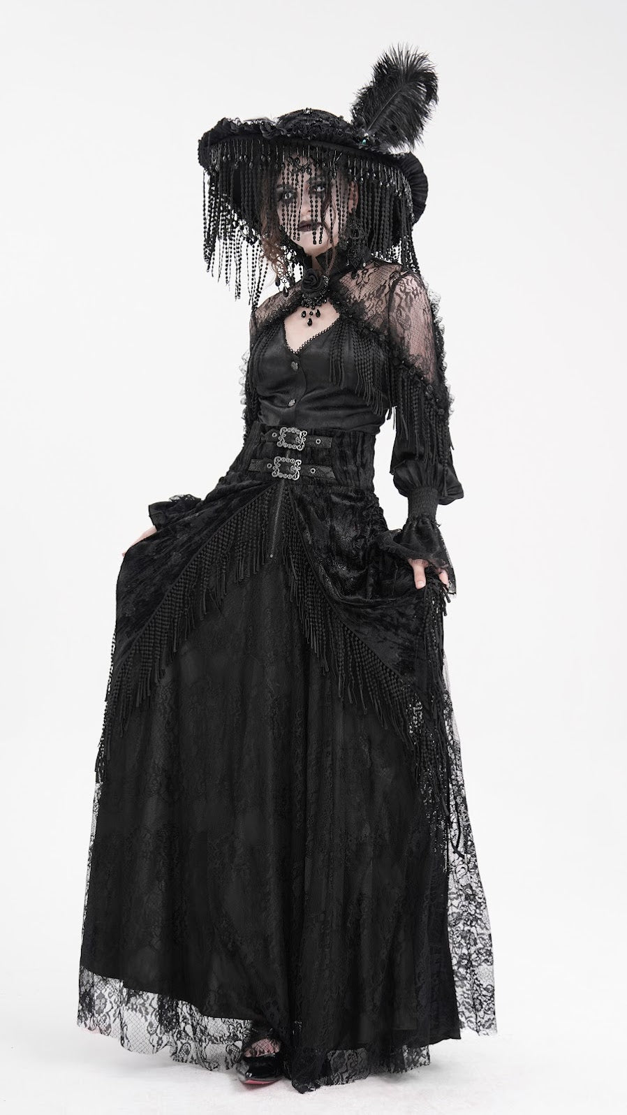 Devil Fashion Gothic Victorian High Waist Rose Velvet Aristocrat Skirt