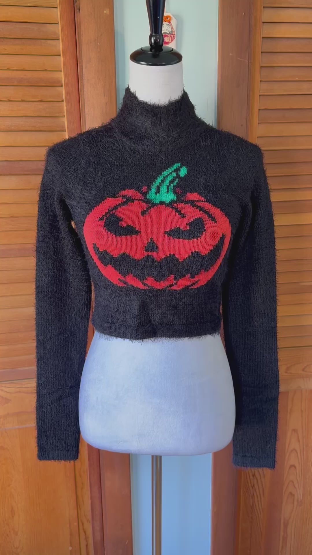Dolls Kill Goth Punk Witch Halloween Black Orange Pumpkin Fuzzy Sweater