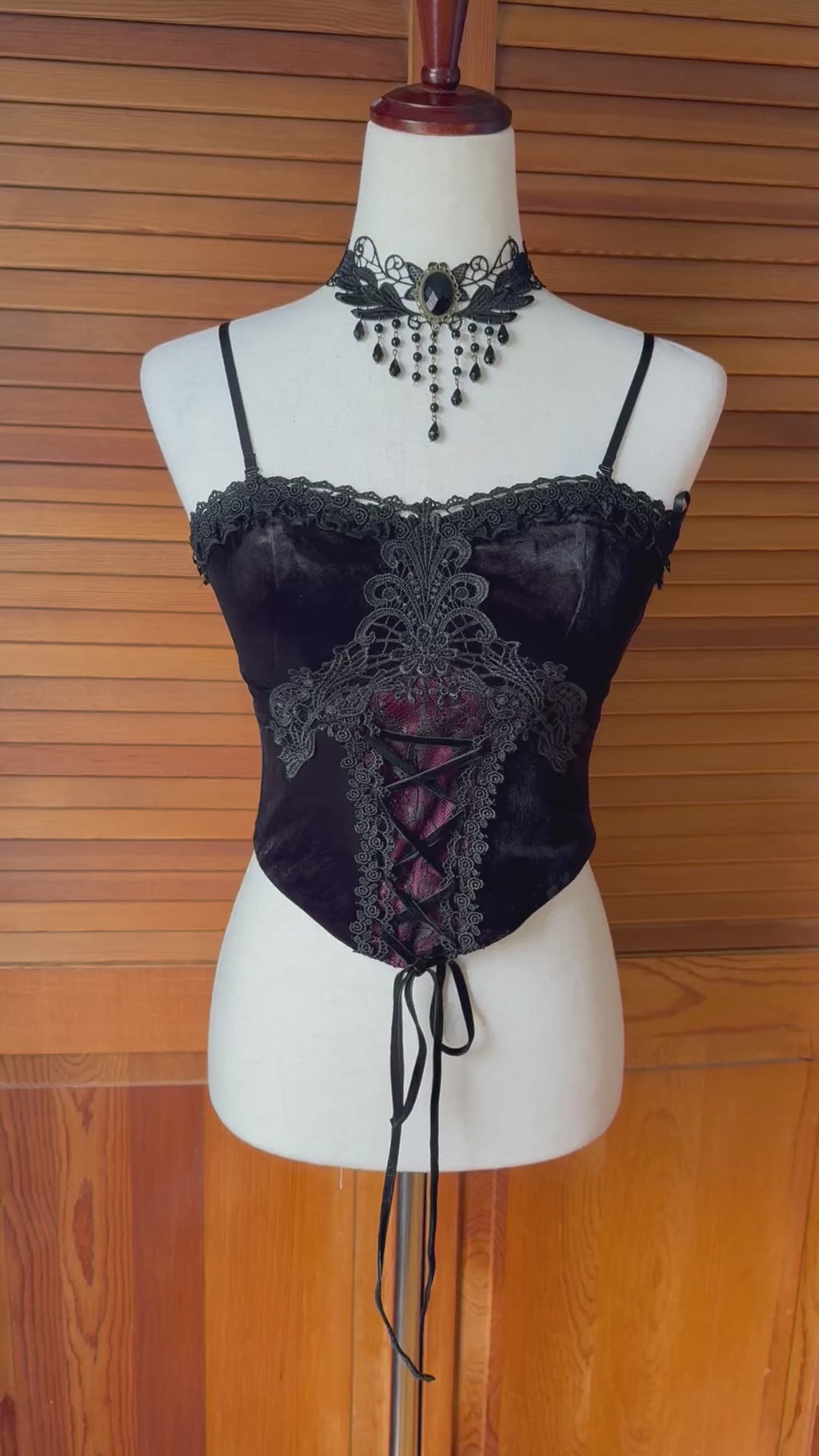 Dark in Love Gothic Victorian Blood Offering Black Red Velvet & Lace Cami Top