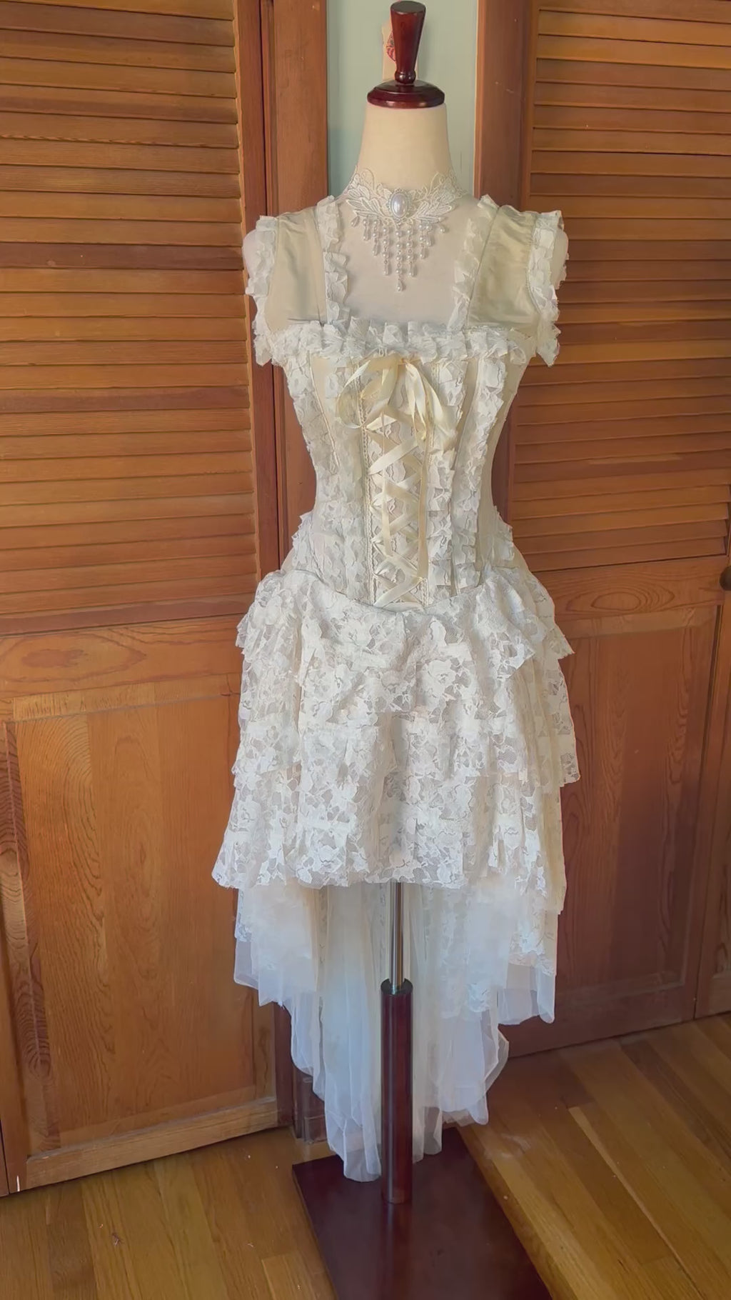 Burleska Gothic Victorian Renaissance Cream Taffeta Lace Corset Dress