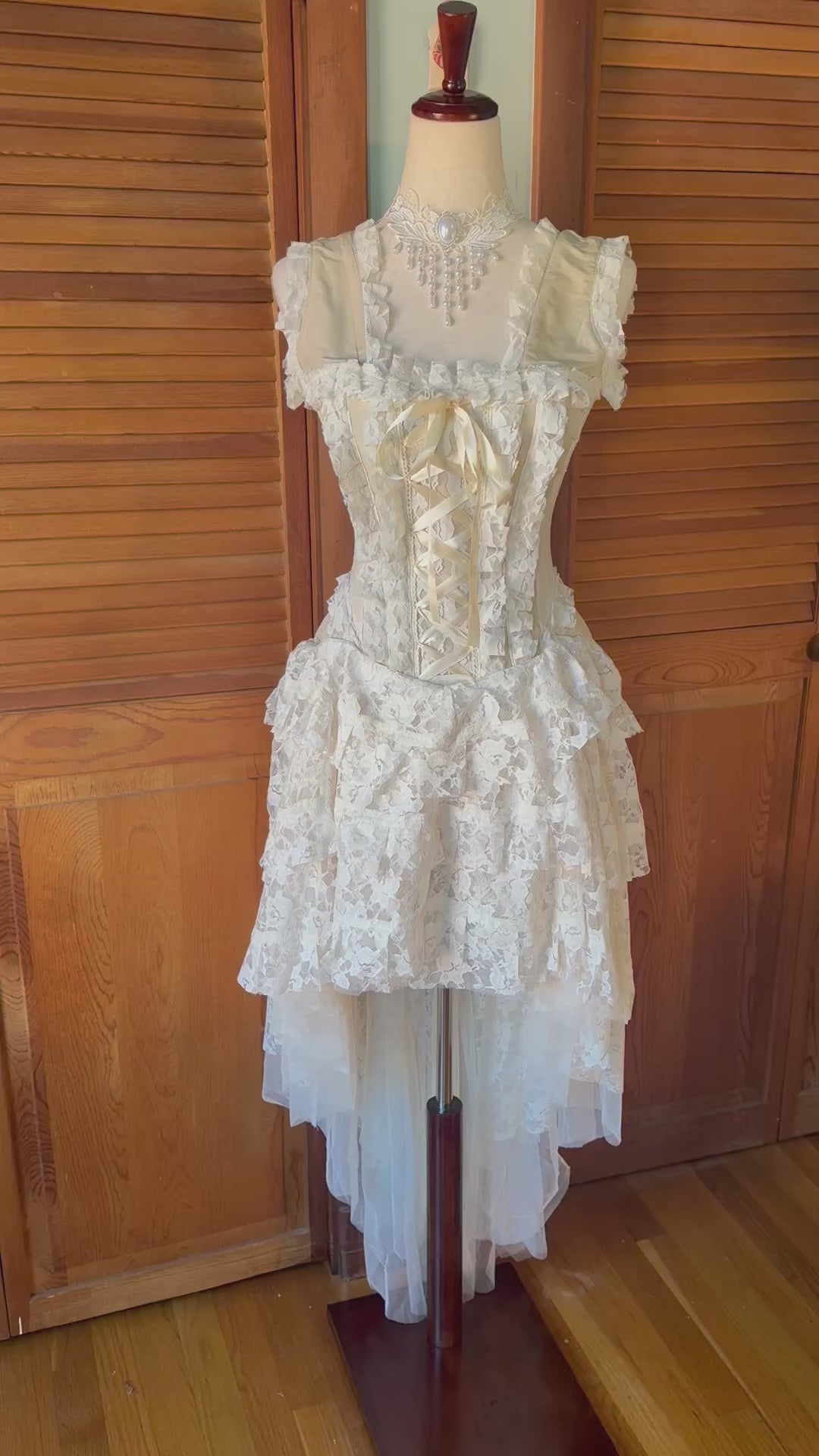 Burleska Gothic Victorian Renaissance Cream Taffeta Lace Corset Dress