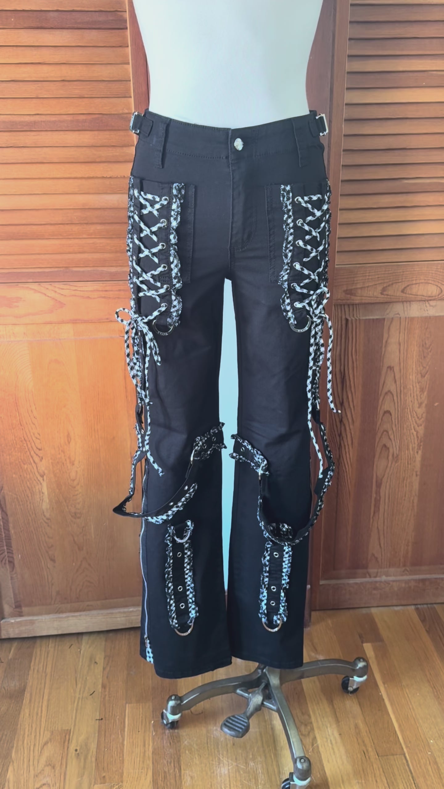 Tripp NYC Gothic Lolita EGL Punk Vkei Black White Lace Up Ruffle Pants