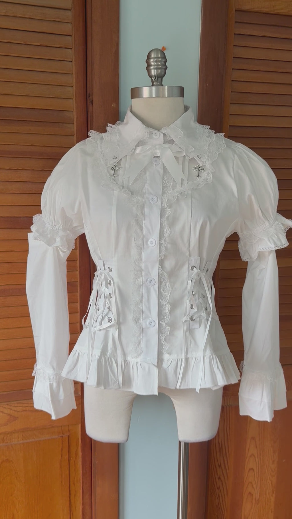 ACDC Rag Gothic Lolita EGL Aristocrat White Lace-Up Cross Transformer Shirt OS