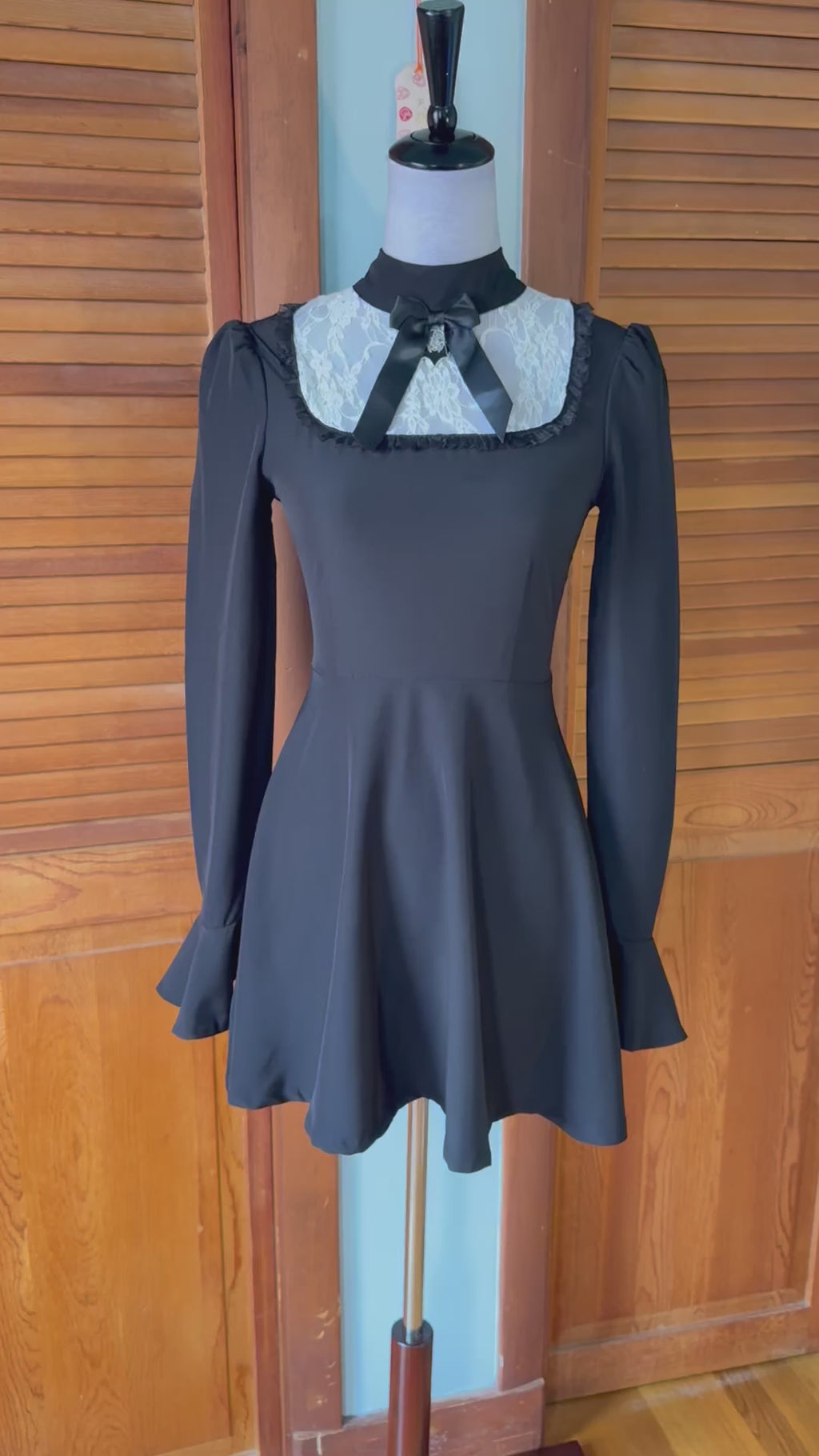 Dolls Kill Gothic Lolita Wednesday Addams Pentagram Bat White Lace Bow Dress S