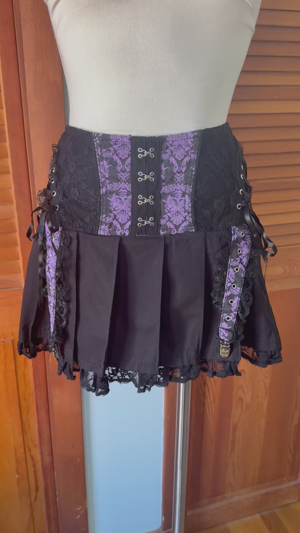 Tripp NYC Goth Punk Emo Lolita Black & Purple Lace Up Garter Mini Skirt