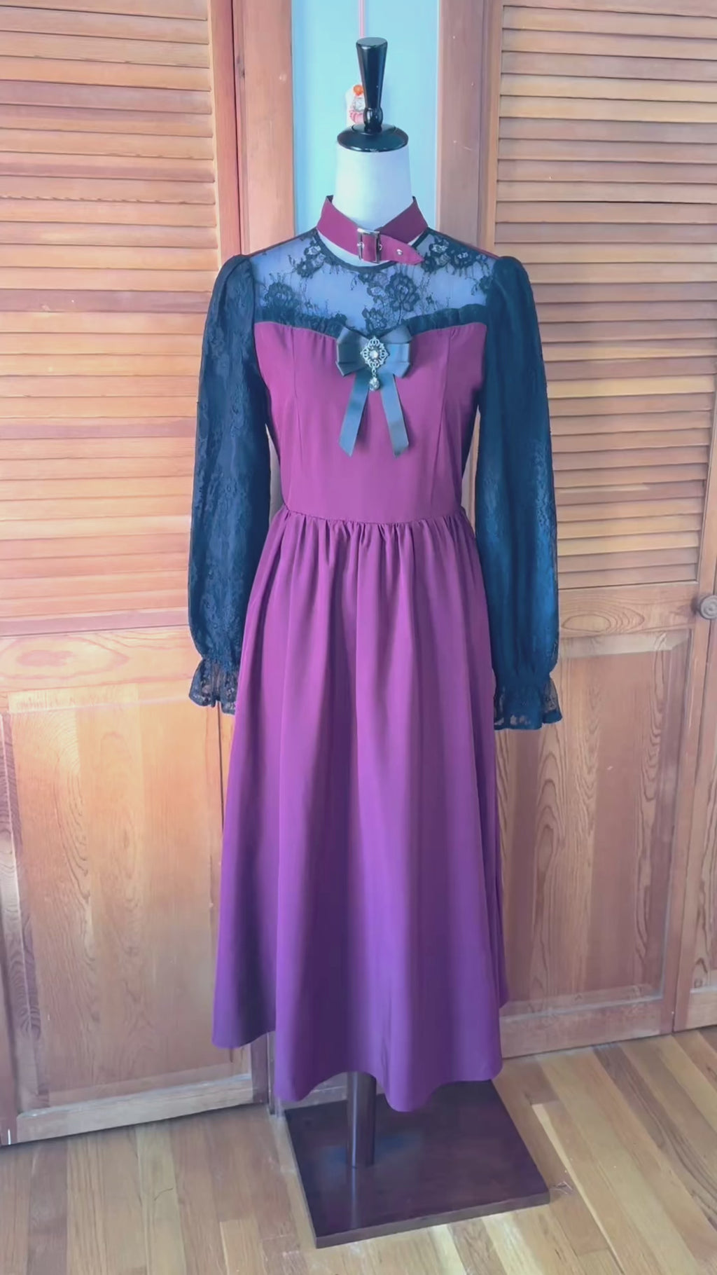 Ank Rouge J-fashion Gyaru Gothic Victorian Vampire Wine Black Lace Long Dress M