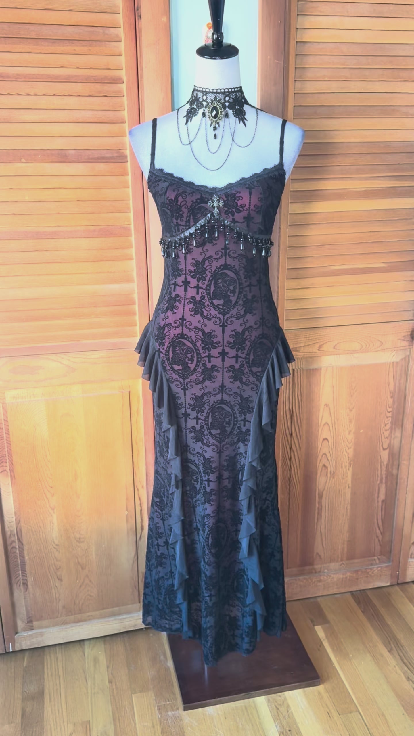 Gothic Victorian Vampire Everlasting Melancholy Cross Beads & Ruffles Dress