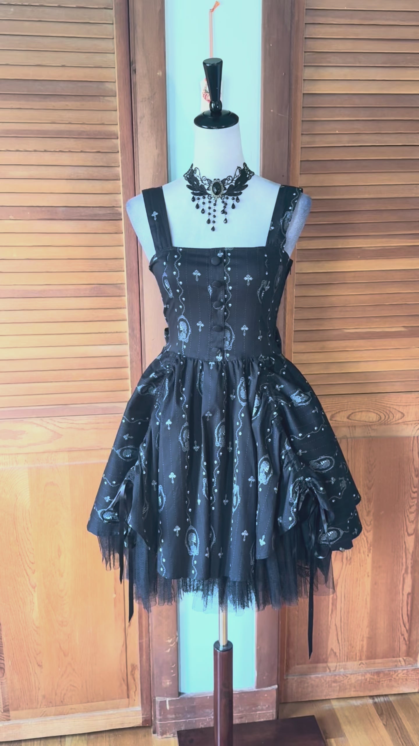 Spin Doctor Goth Lolita EGL Dead Princess Cameo Puffy Dress + Petticoat XS