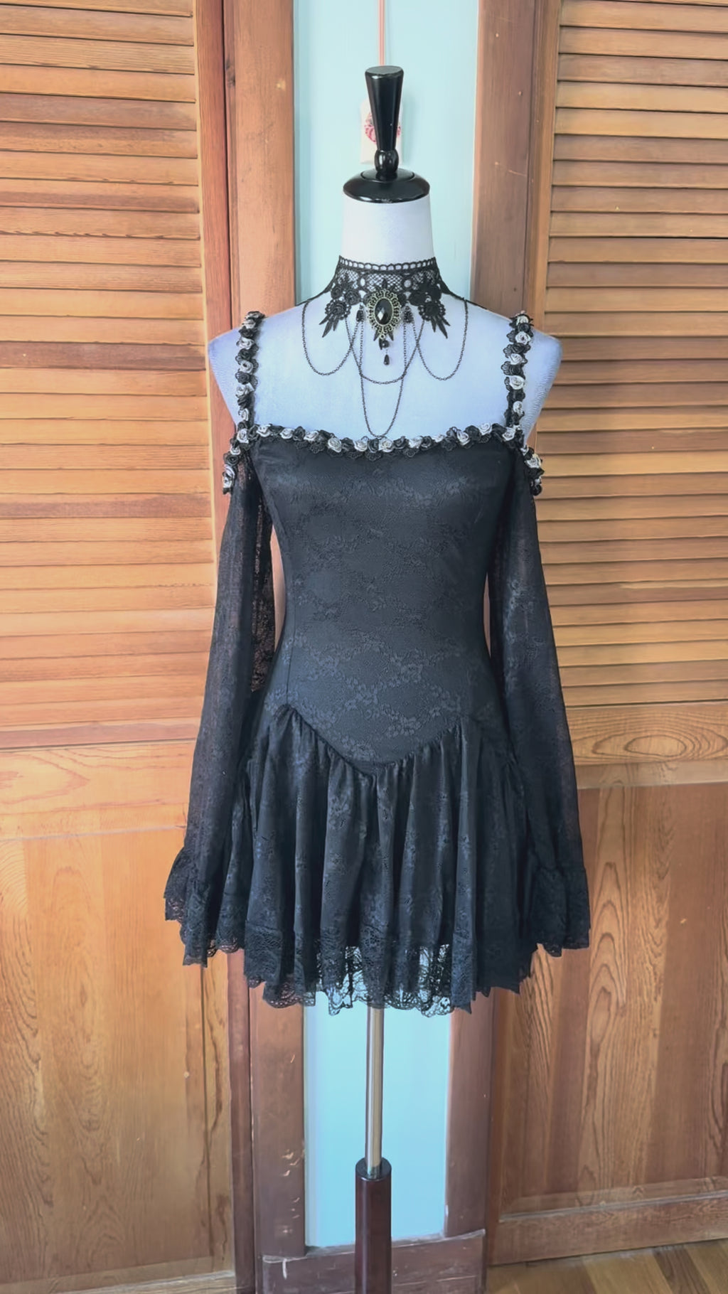 Dolls Kill Black & Gray Rose Trim Dark Fairycore Black Lace Mini Dress