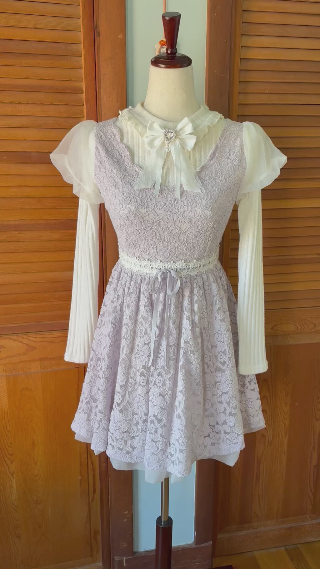 Liz Lisa J-Fashion Jirai Kei Gyaru Dollcore Lilac Lace Ivory Bow Sweater Dress S