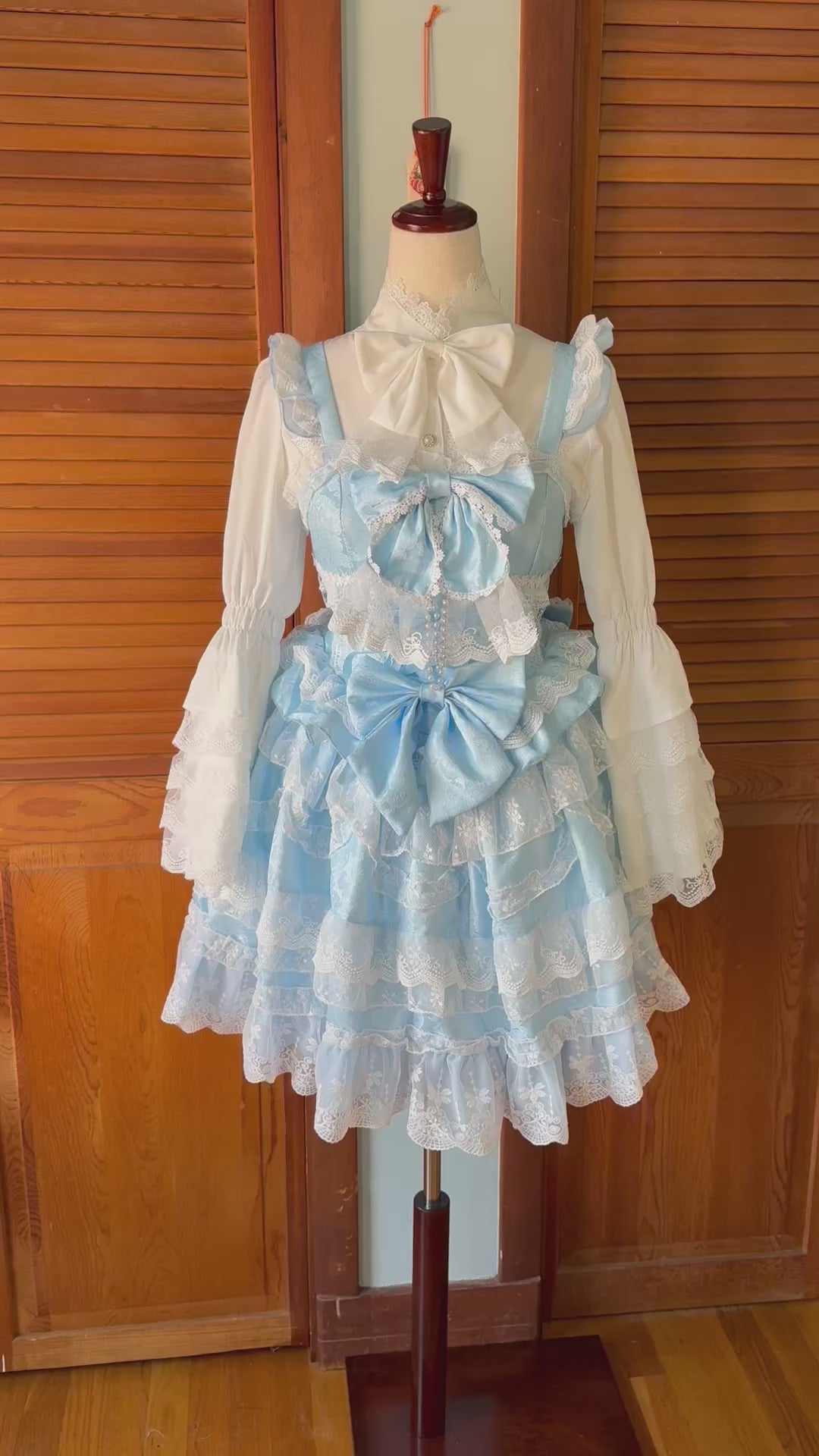 Sweet Lolita Alice in Wonderland Blue White JSK Shirt Petticoat Outfit Dress