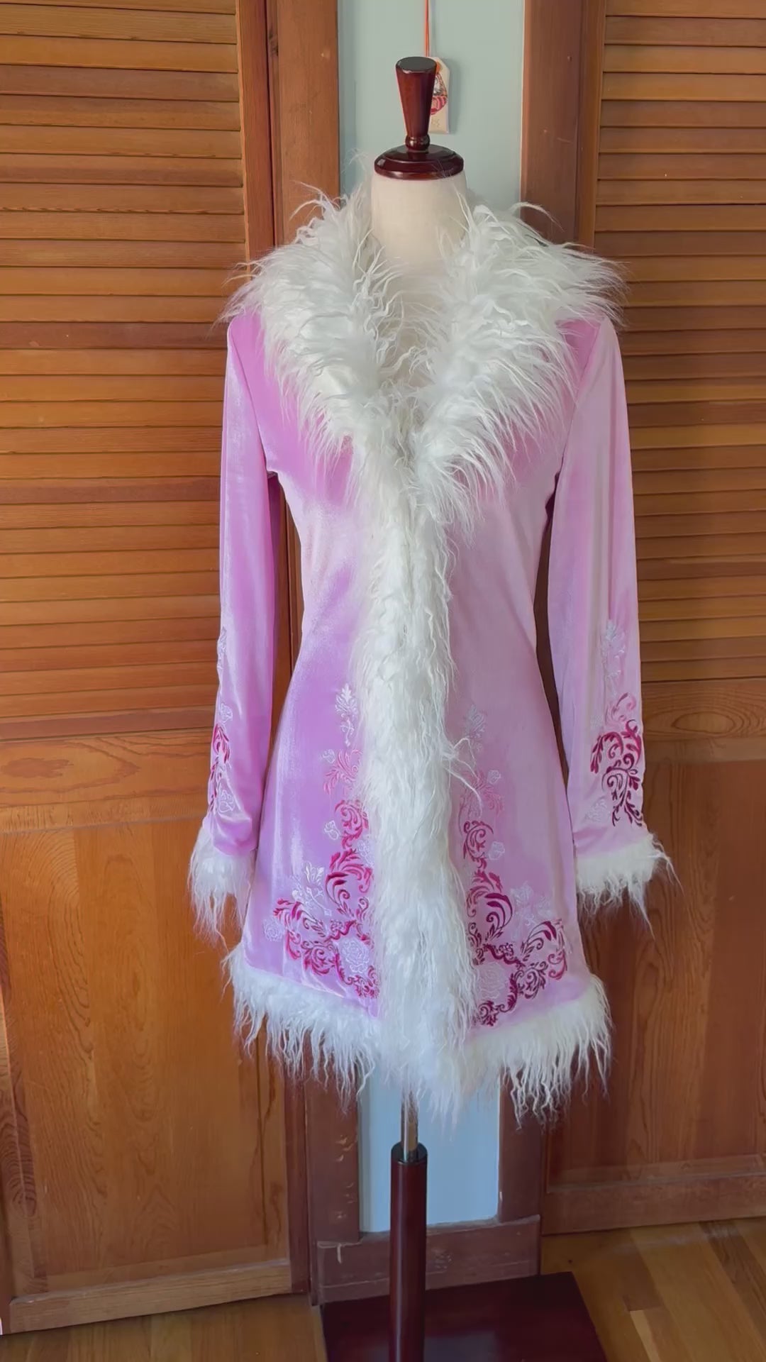 Dolls Kill Whimsigoth Victorian Dollcore Embroidered Pink Faux Fur Trim Jacket