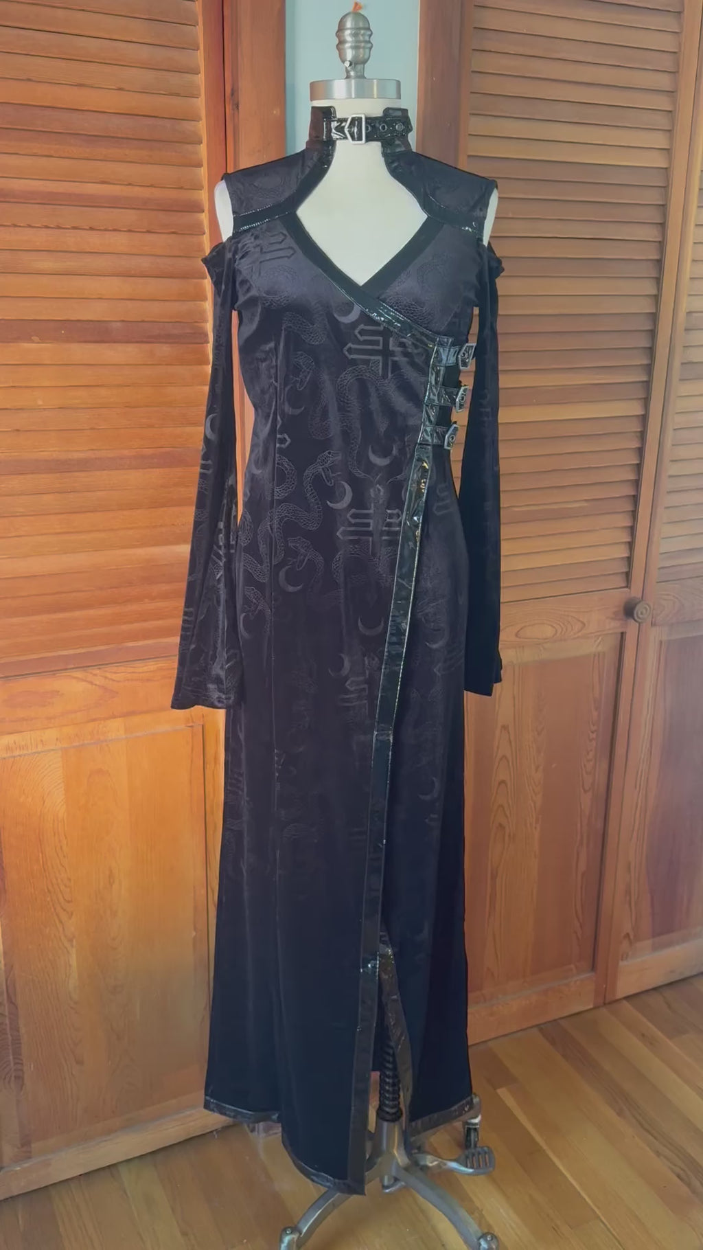 Killstar Goth Punk Witchcore Wiccan Black Snake Velvet Vinyl Trim Dress M