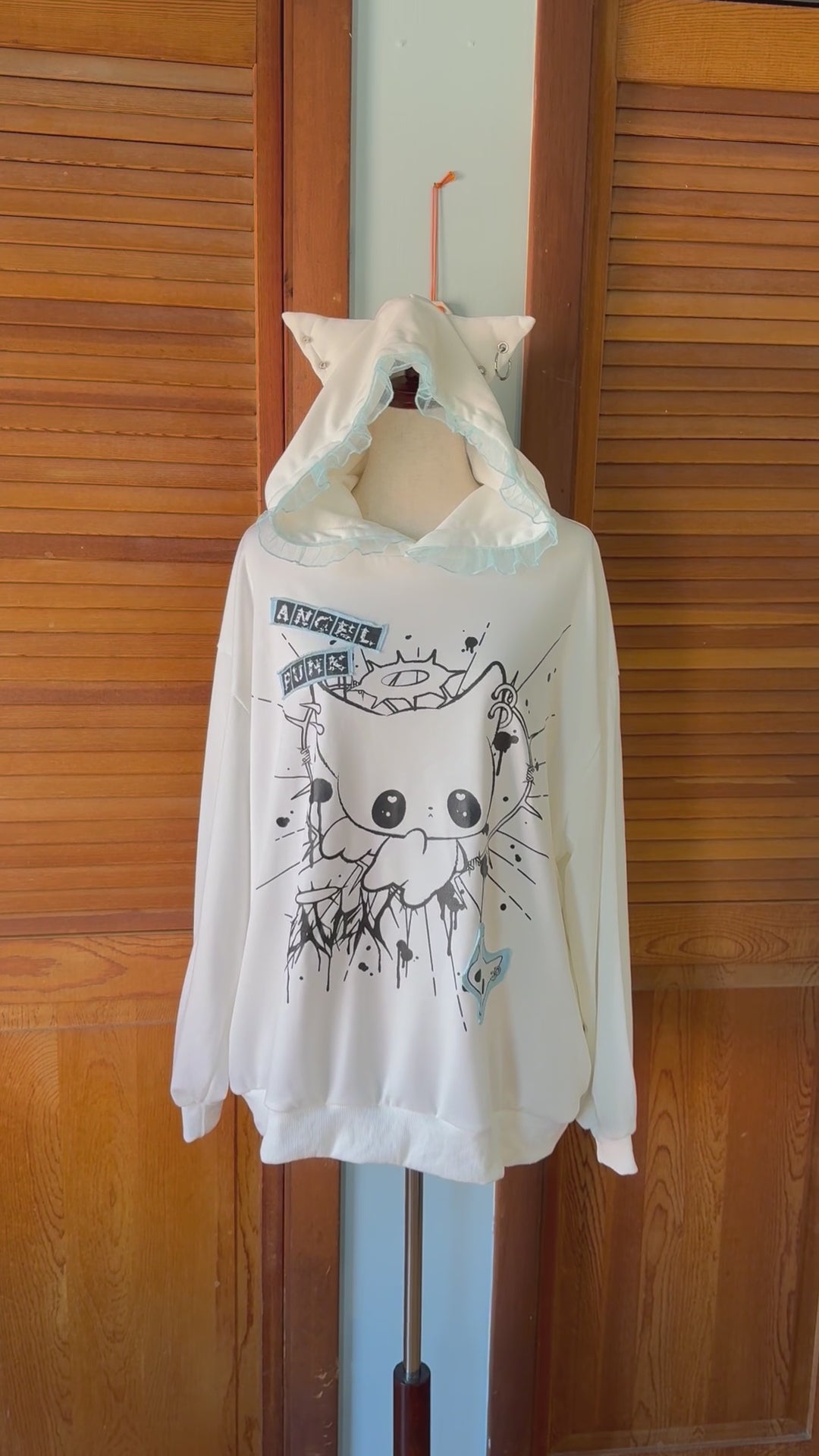 ACDC Rag Lolita EGL Yami Kawaii Angel Punk Kitty Cat Ears White Hoodie