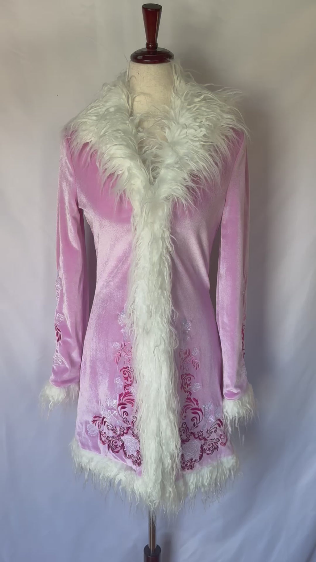 Dolls Kill Whimsigoth Victorian Dollcore Embroidered Pink Faux Fur Trim Jacket