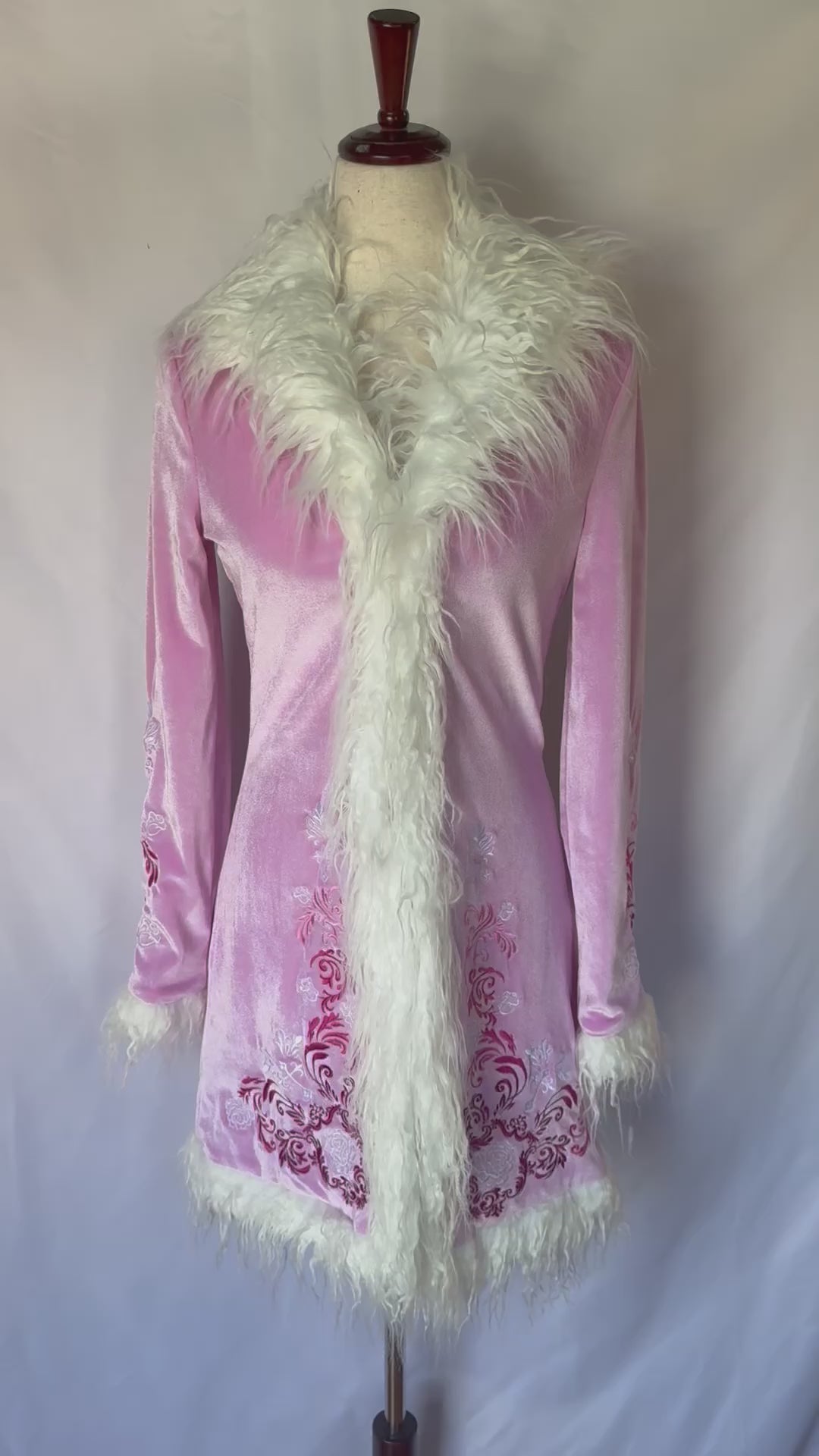 Dolls Kill Whimsigoth Victorian Dollcore Embroidered Pink Faux Fur Trim Jacket