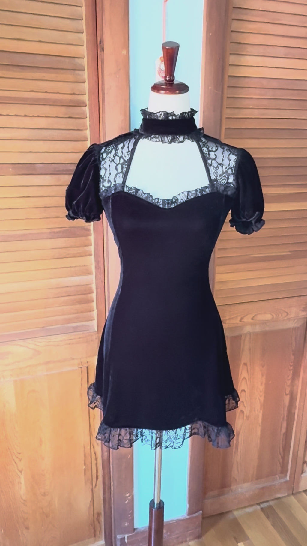 Killstar Gothic Lolita Victorian Vkei Witchcore Black Velvet Lace Mini Dress
