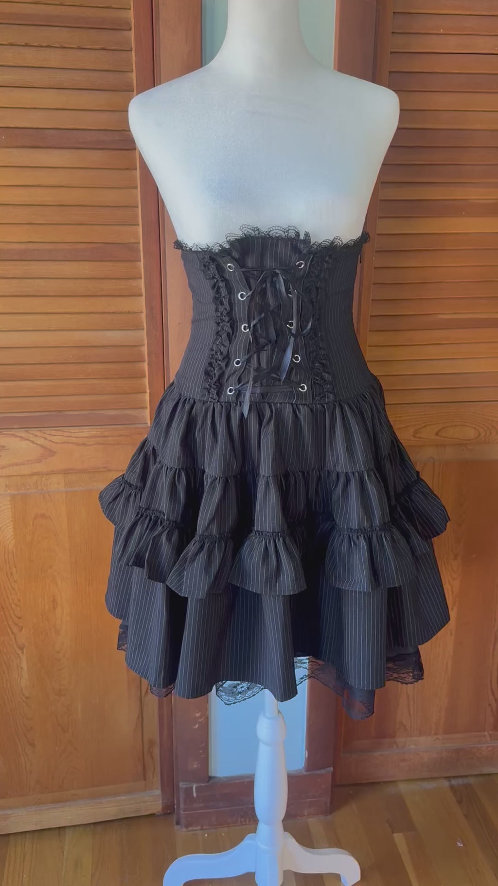 Gothic Lolita EGL Punk Princess ACDC Rag High Waist Pin Stripe Ruffle Skirt