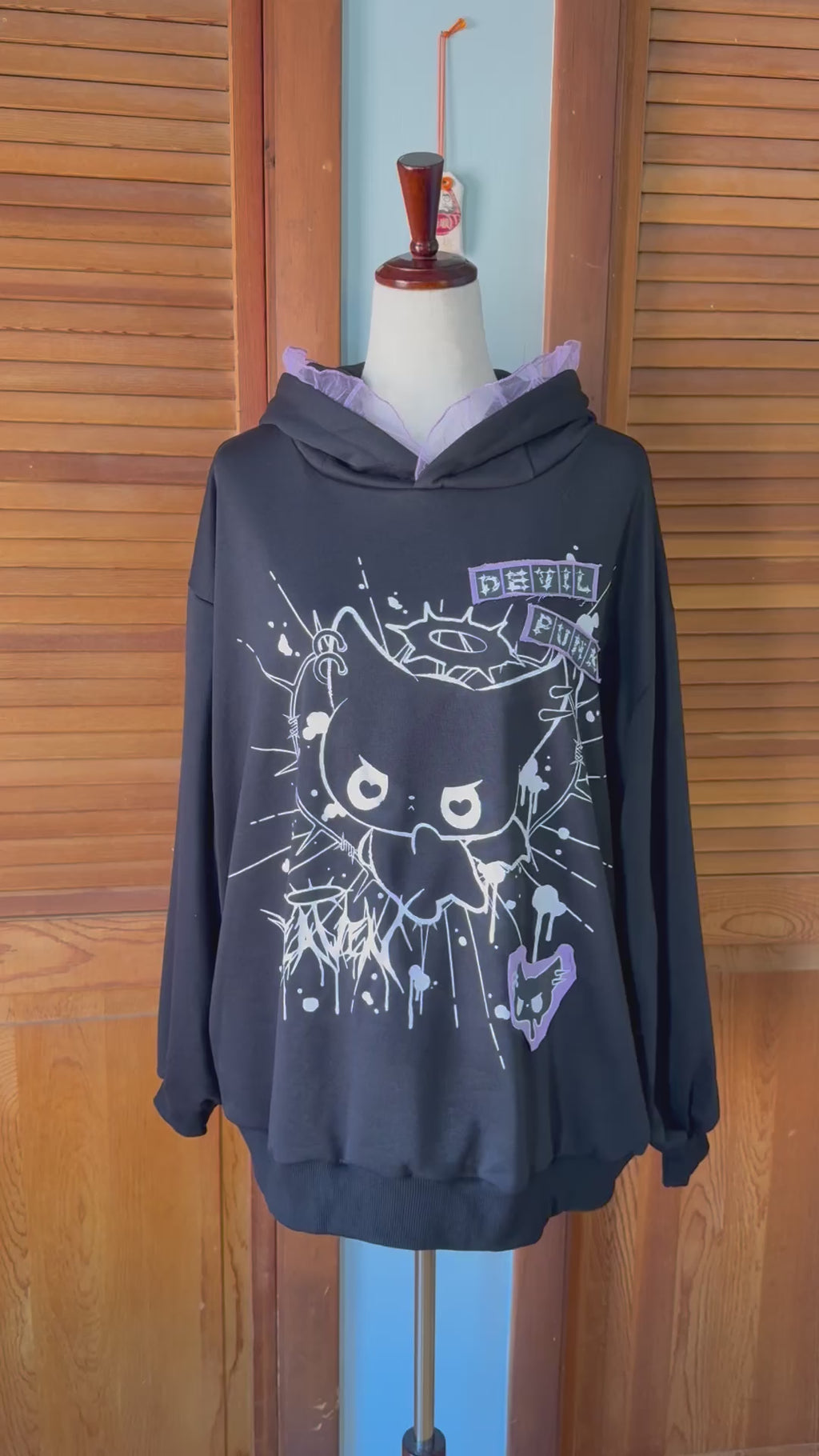 ACDC Rag Lolita EGL Yami Kawaii Devil Punk Kitty Cat Ears Black Hoodie Top