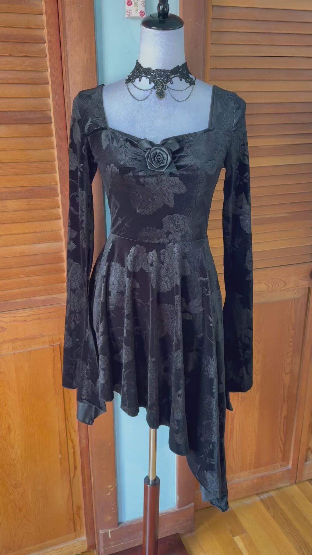Garden Goth Victorian Dark Fairycore Midnight Blossom Black Velvet Dress
