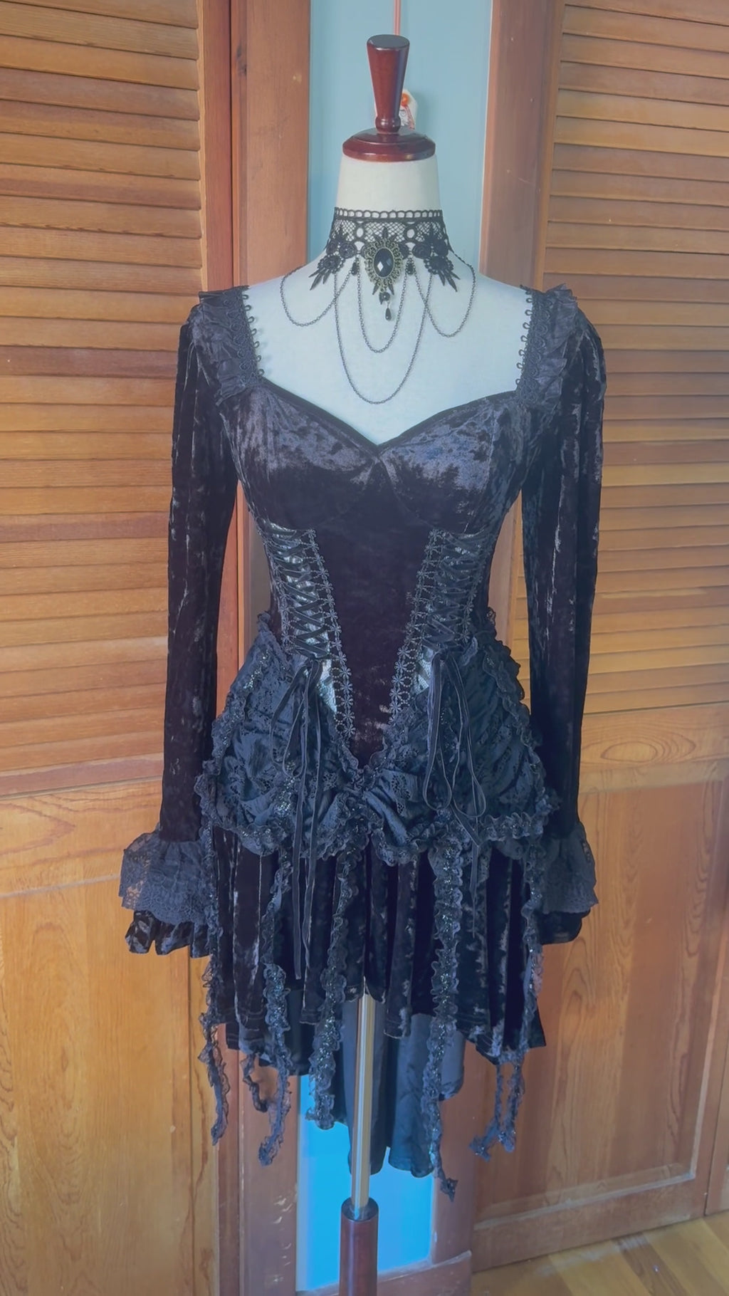 Dark In Love Gothic Victorian Dark Fairy Fare Black Velvet Lace Up Dress
