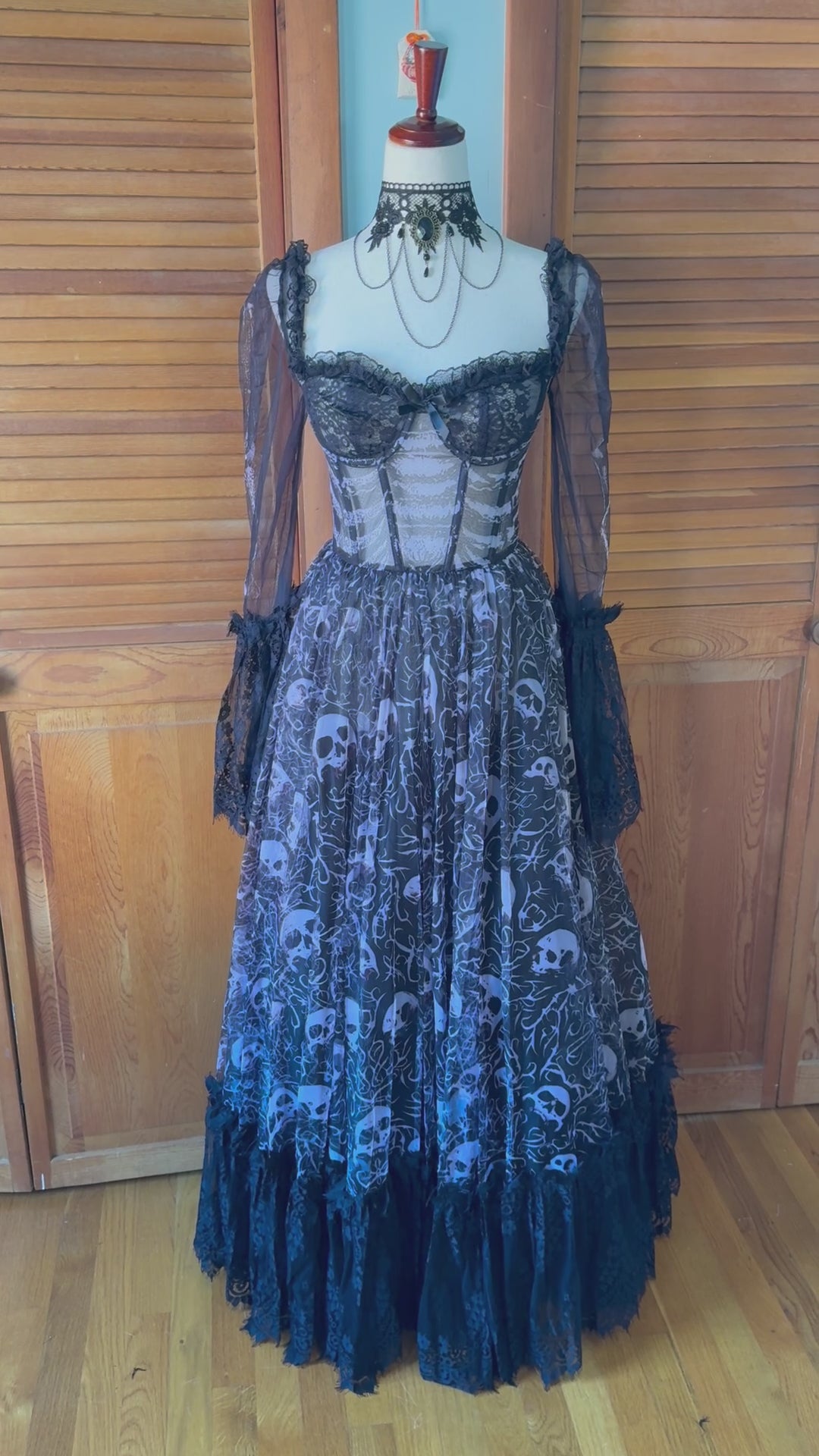 Dolls Kill Gothic Victorian Halloween Dance With Death Skulls Bones Dress Gown