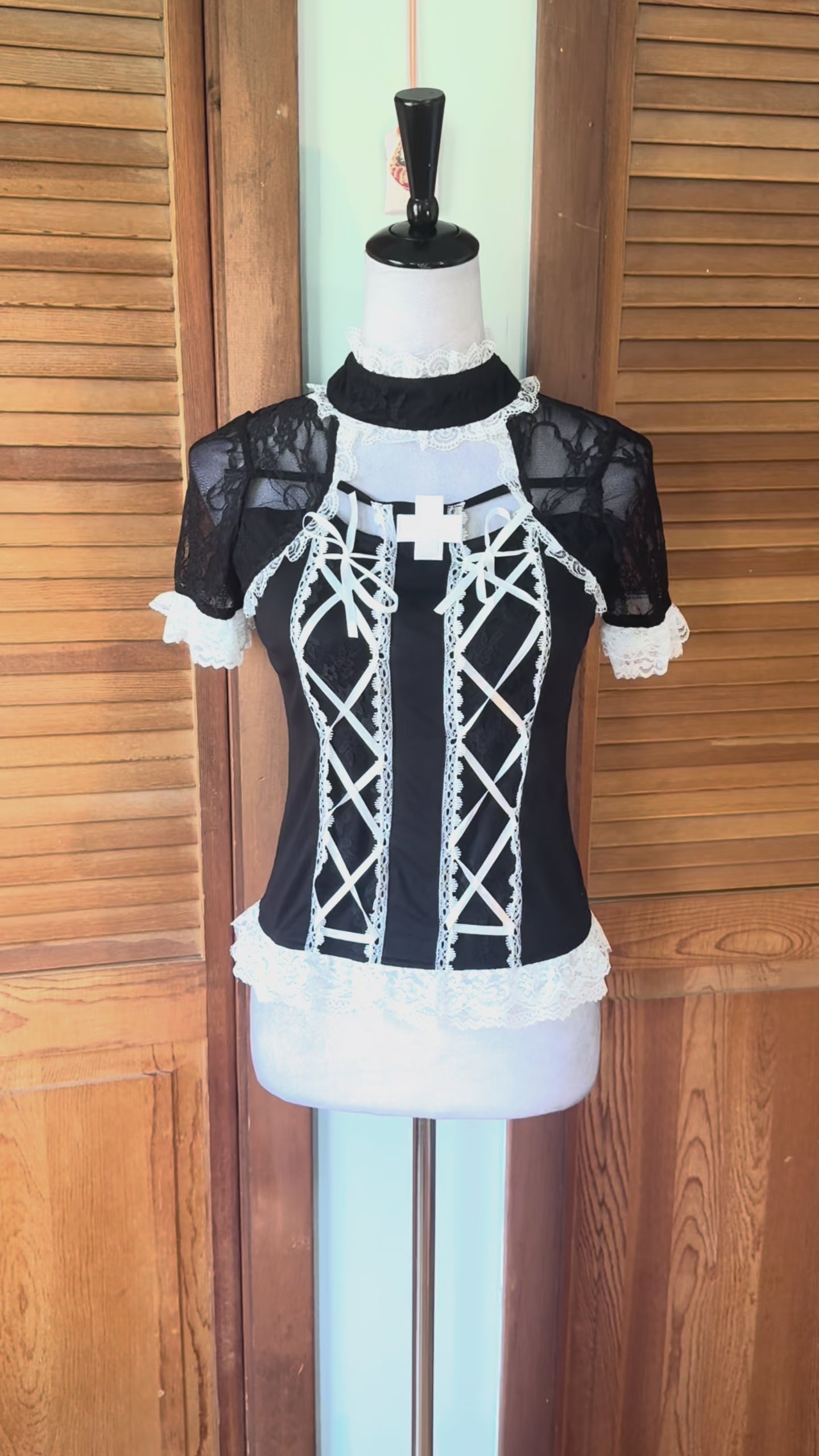 ACDC Rag J-fashion Gyaru Harajuku Dollcore Himekaji Black Lace Up Cross Top