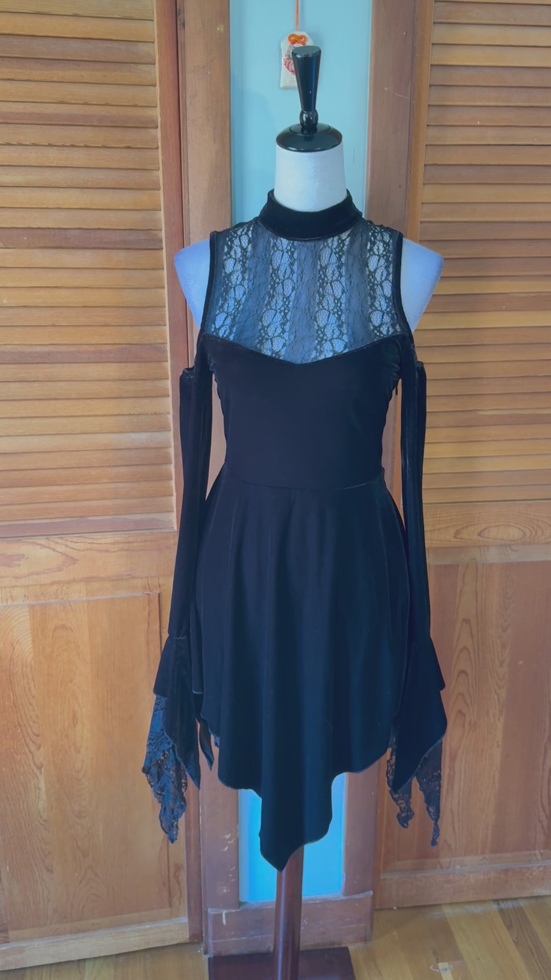 Killstar Goth Black Velvet & Lace Moonstera Pixie Hem Dress S