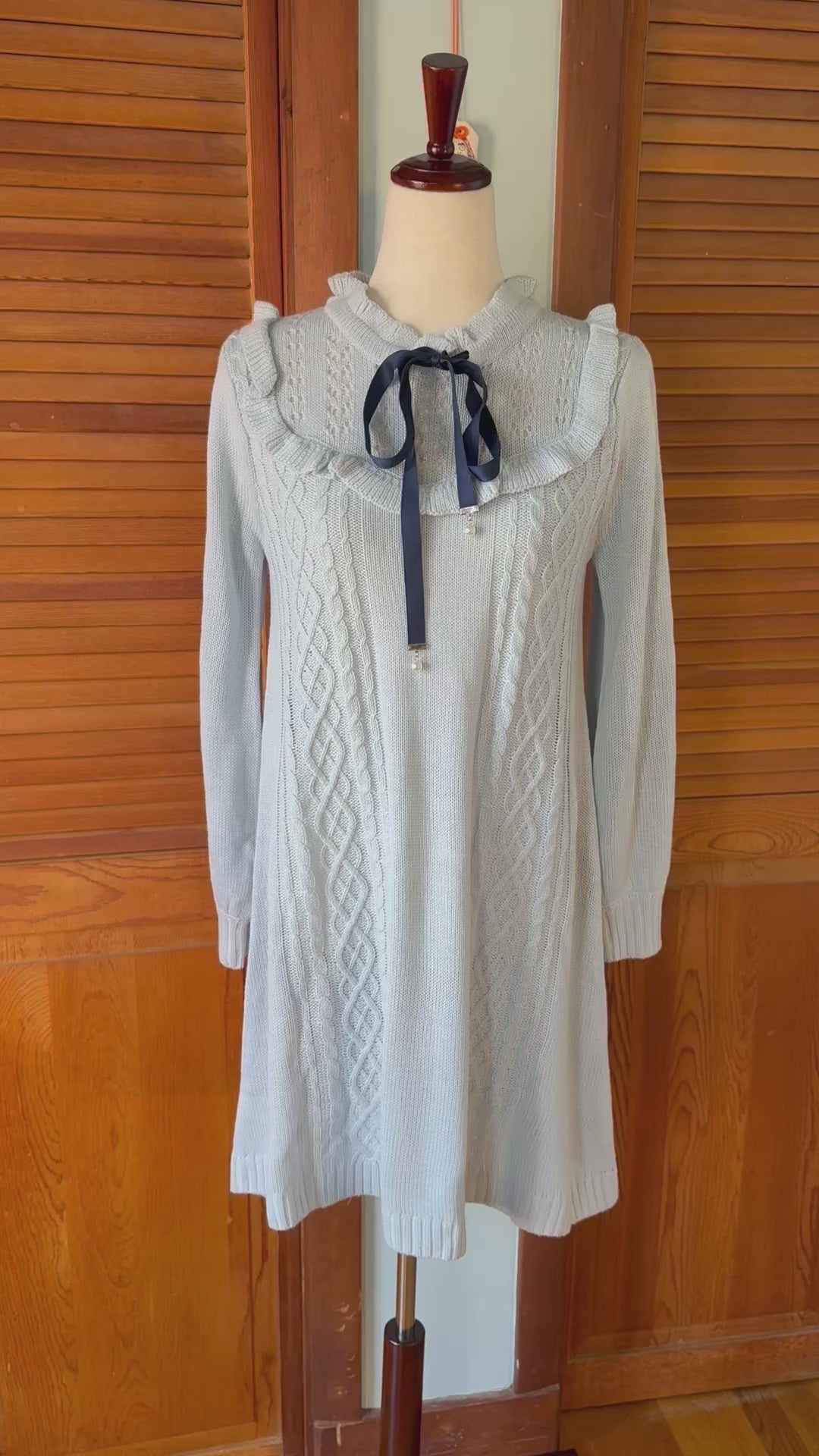 J-fashion Axes Femme Gyaru Kawaii Cottage Light Blue Sweater Dress w/ Bow M