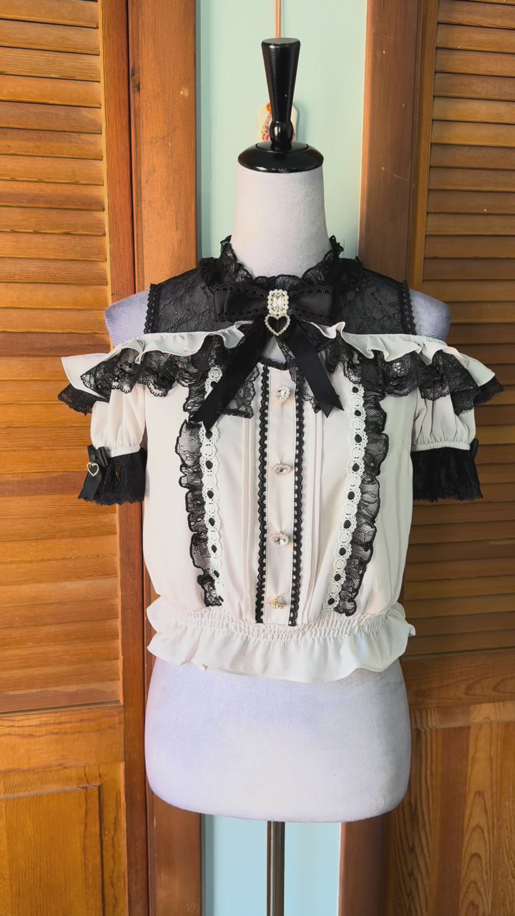 J-fashion Jirai Kei Gyaru Ryosangata Harajuku Pink Black Bow Heart Blouse Top