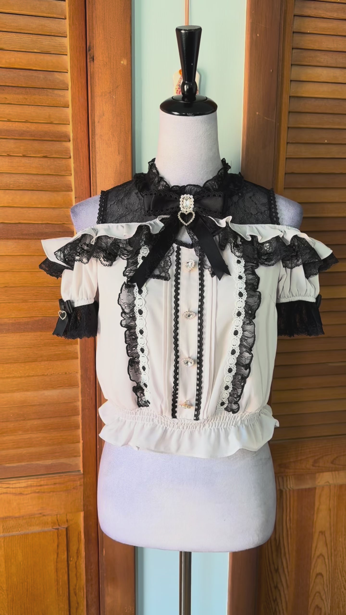 J-fashion Jirai Kei Gyaru Ryosangata Harajuku Pink Black Bow Heart Blouse Top