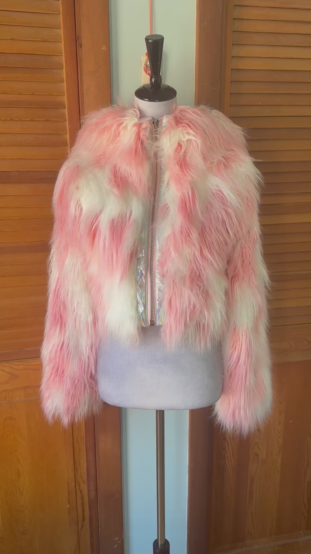 Vintage Lip Service 24 Hours Cyber Goth Punk Y2K Pink White Faux Fur Jacket XS