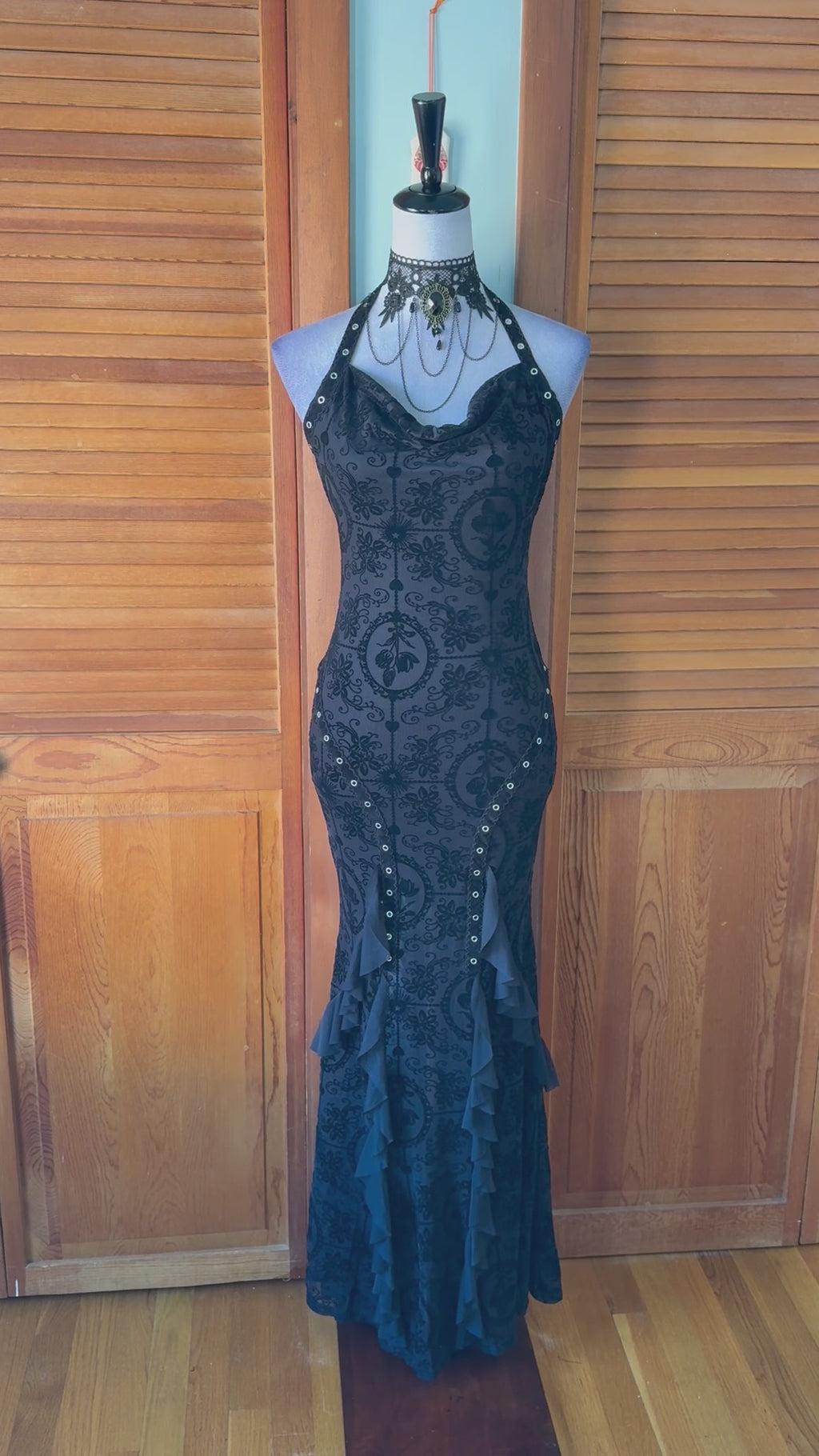 Gothic Victorian Vampire Dark Fairy Torture Garden Black Ruffle & Strap Dress S