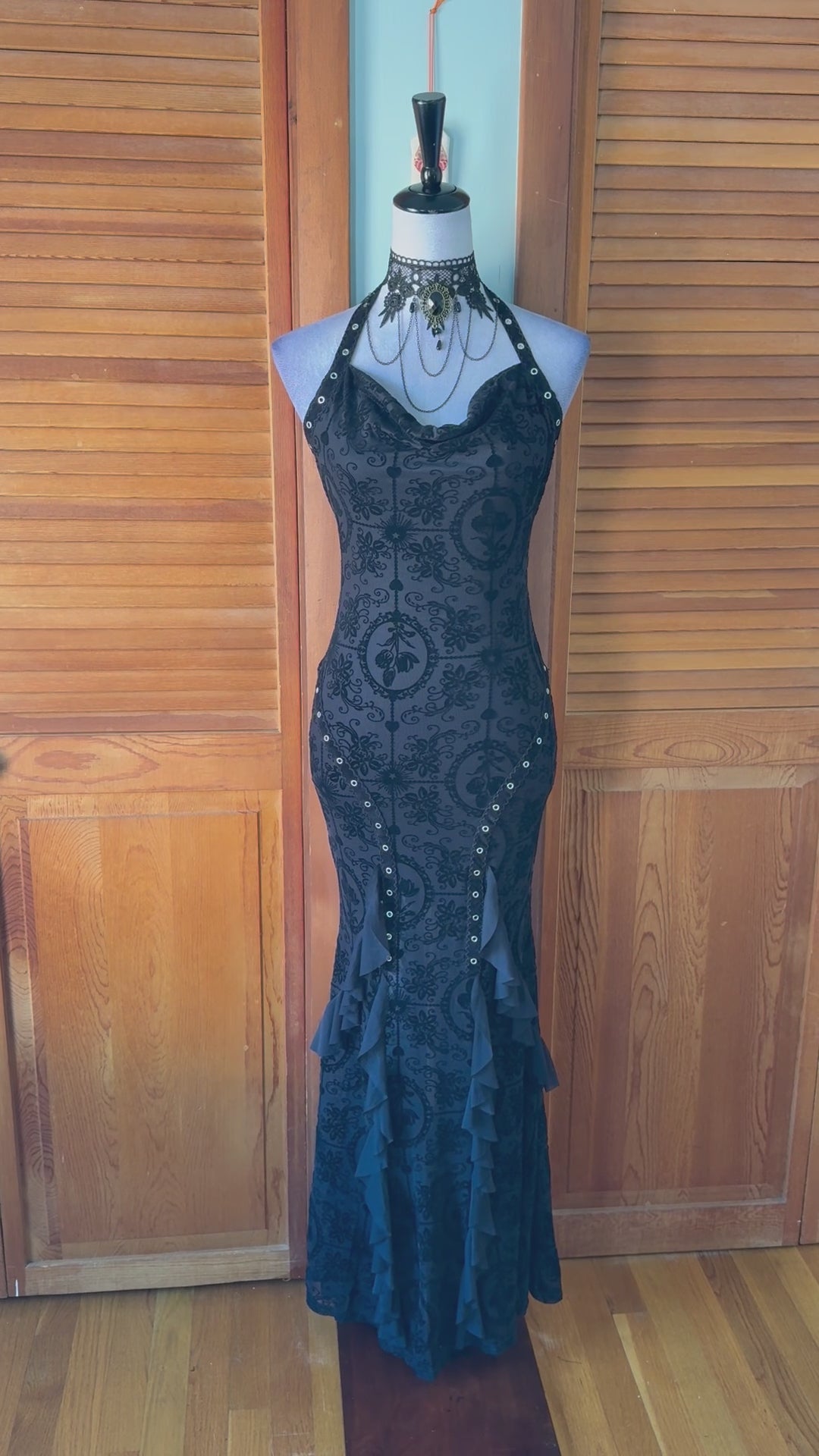 Gothic Victorian Vampire Dark Fairy Torture Garden Black Ruffle & Strap Dress S