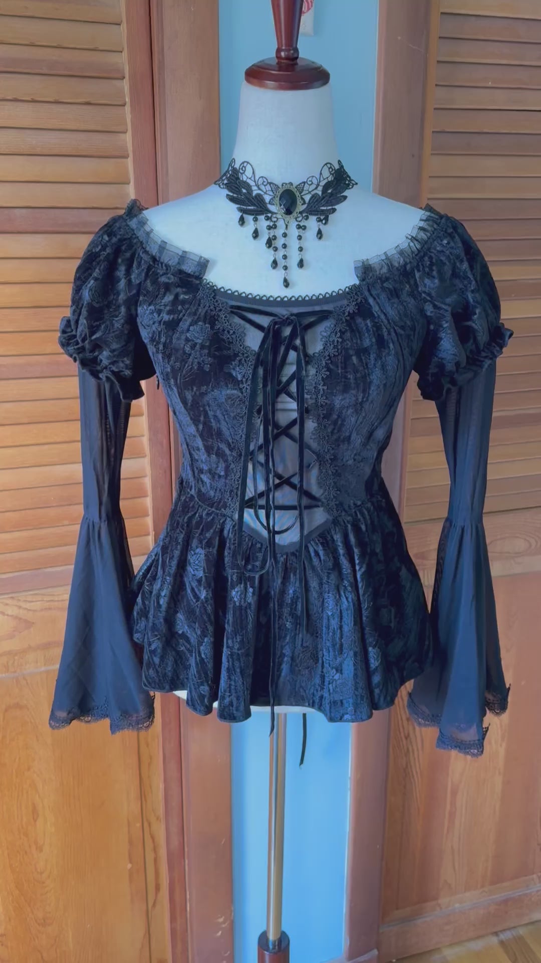 Devil Fashion Gothic Victorian Vampire Black Velvet Rose Princess Peplum Top XS